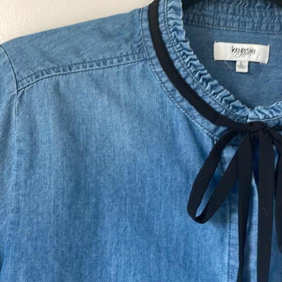 Kensie Jeans denim top with black tie around neck sizeL - Picture 7 of 10